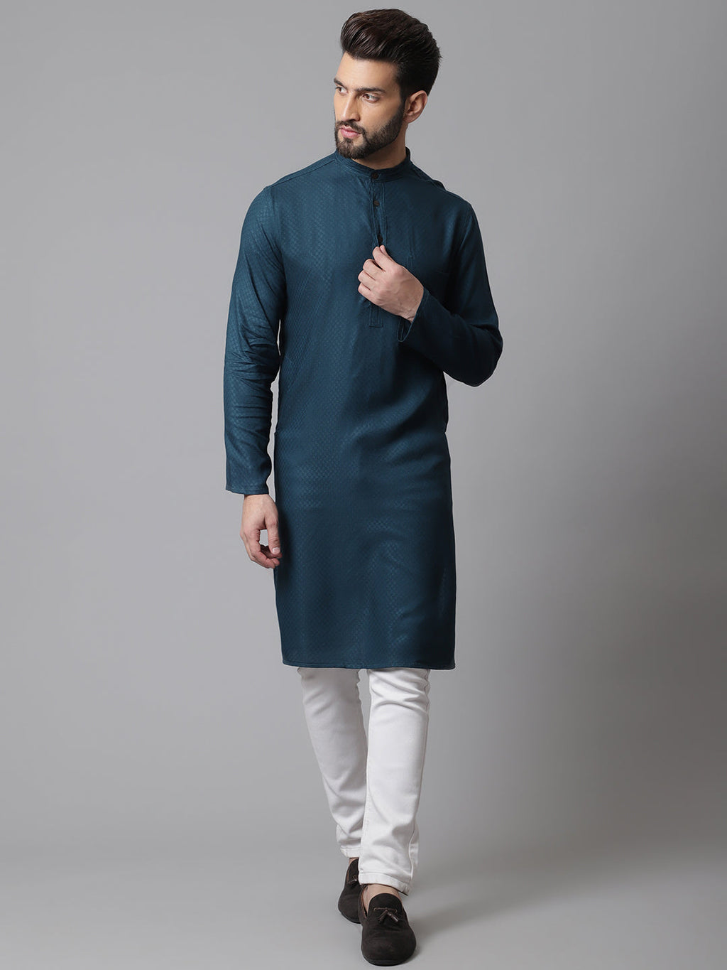 Even Apparels Green Kurta With Band Collar