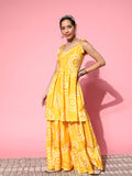 InWeave Women's Yellow Bandhani Motif Shoulder Tie Up Kurta Set