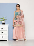 Ahalyaa Women Green Floral Printed Gotta Patti Kurta with Sharara & With Dupatta