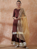 InWeave Women's Brown Gota Work Anarkali Kurta Set W Dupatta