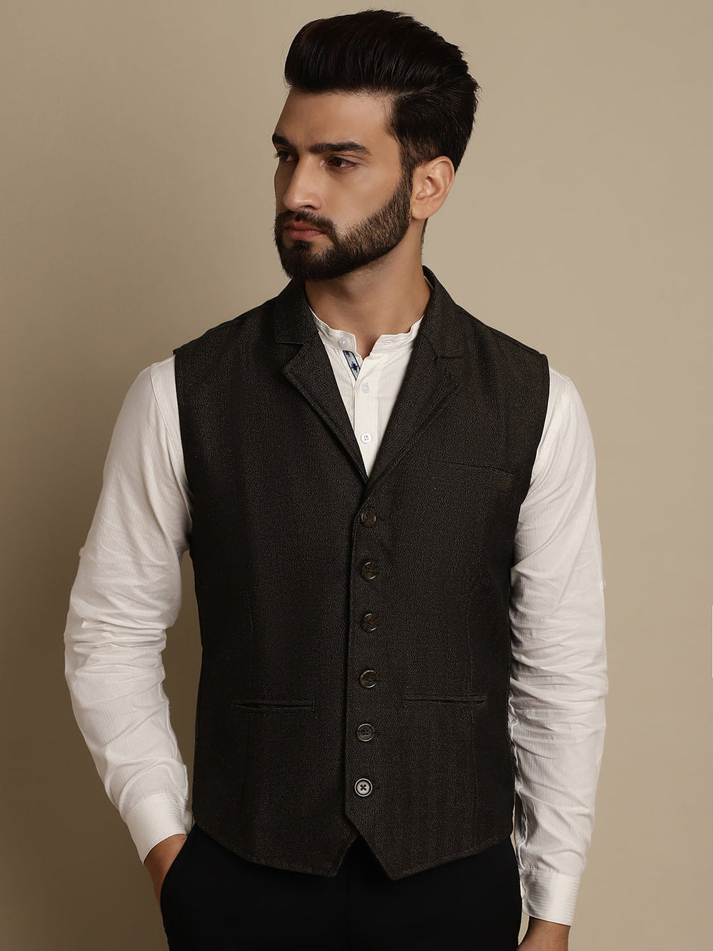 Even Apparels Men's Brown Wool Waistcoat with Notched Lapel
