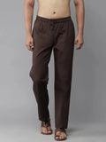 Fabmade Men's Brown Cotton Linen Pyjama