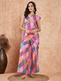 InWeave Women's Pink Square Multi Badhani Palazzo Saree