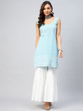 InWeave Women's Sky Blue Sweetheart Neckline Kurta