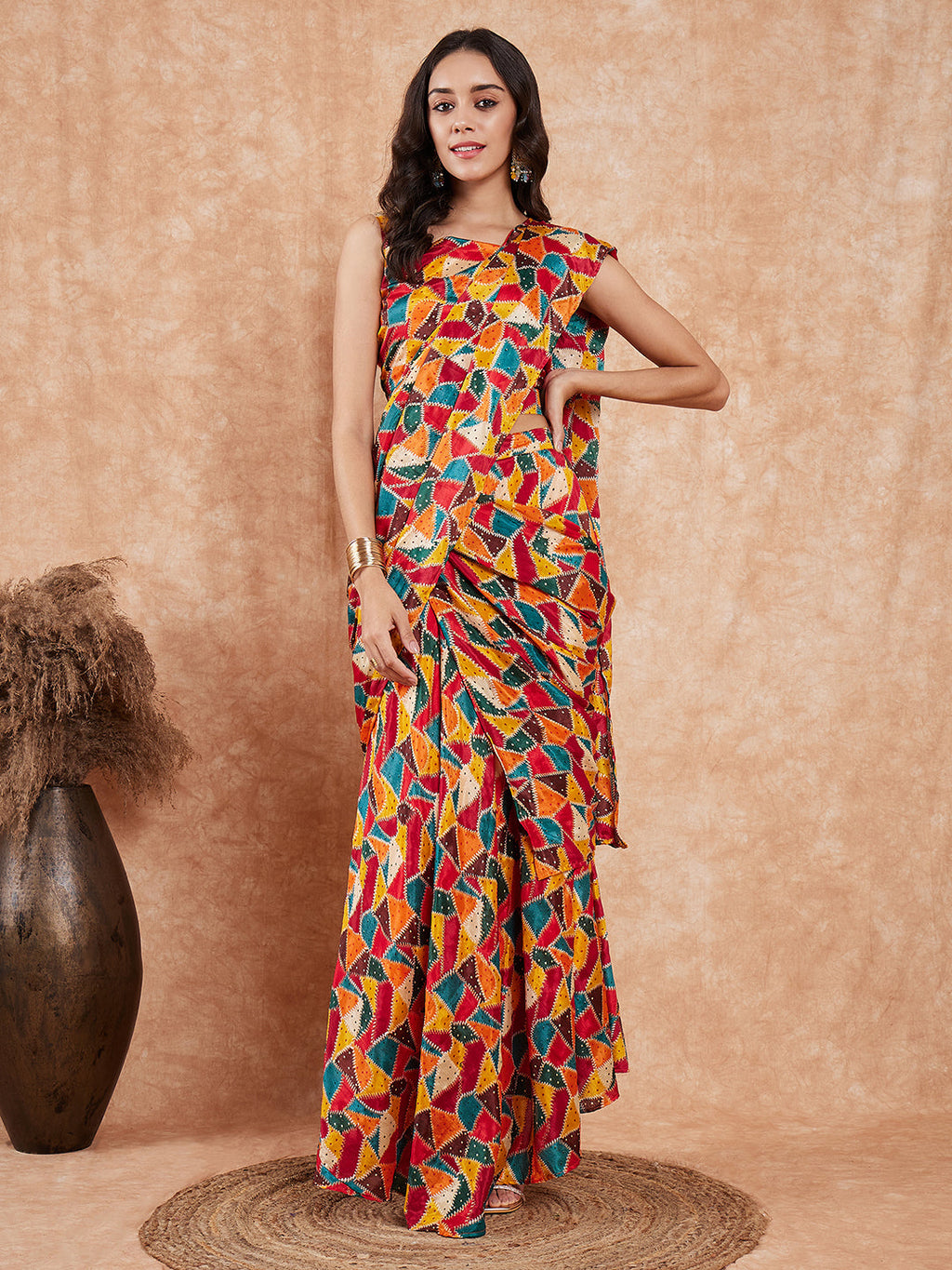 InWeave Women's Multi Color Trangle Skirt Saree