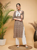 InWeave Women's Green Red Ajrakh Print Cotton Patch Work Straight Kurta Pant Set