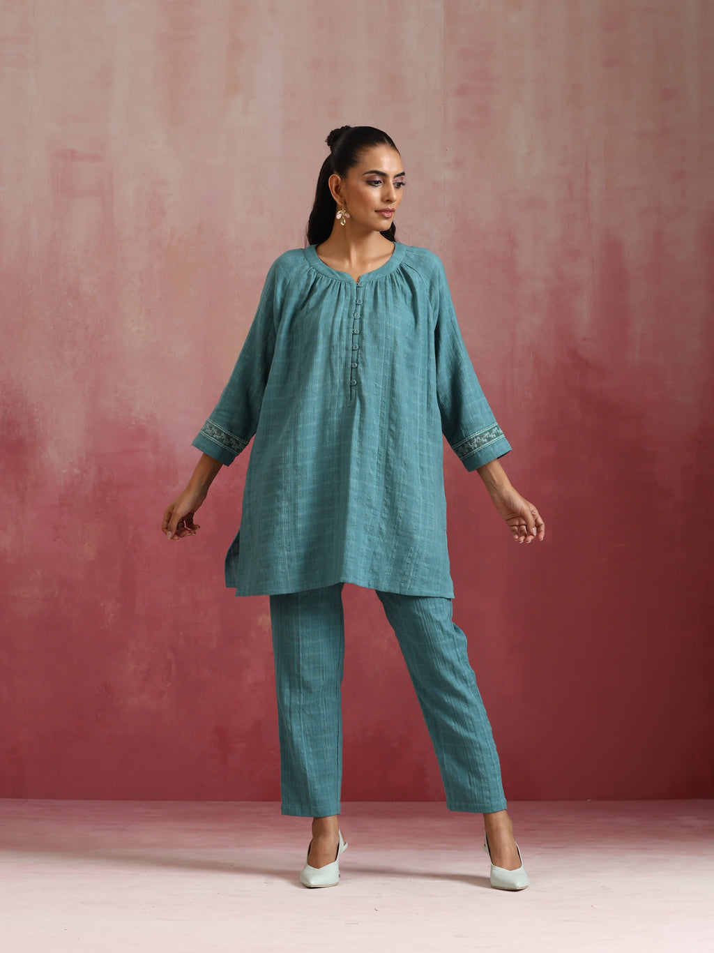 trueBrowns Light Blue Cotton Dobby Co-ord set