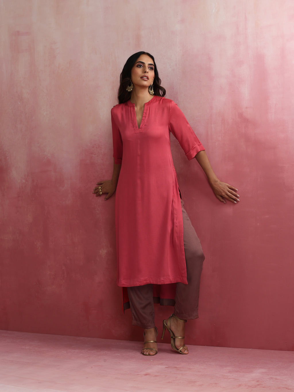 trueBrowns Red Modal Straight Fit Kurta Set