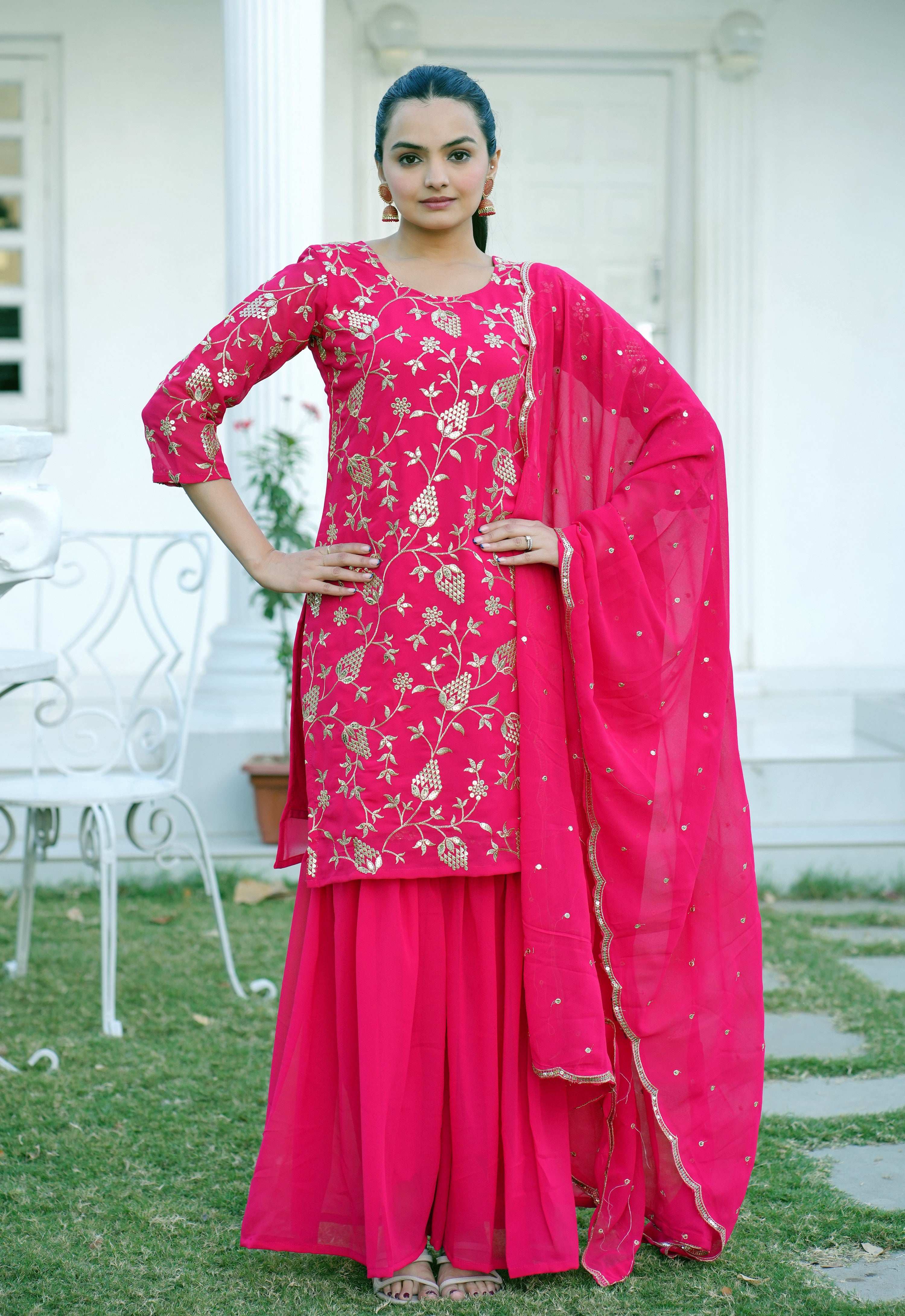 Yash Enterprise Trendy Foux Georgette Embroidery Red Readymade Salwar Suit