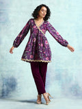 trueBrowns Wine Printed Velvet Lace Co-Ord Set
