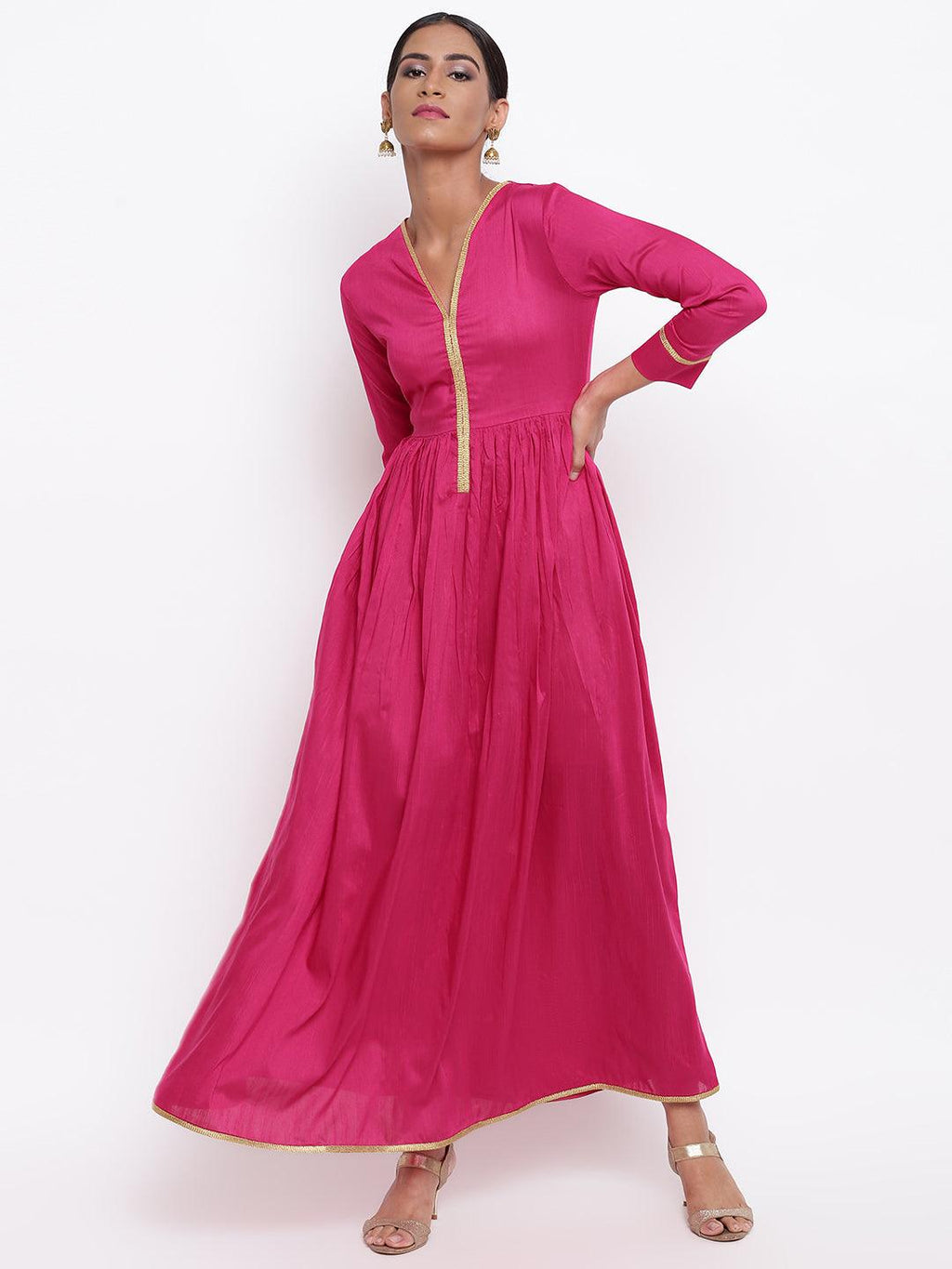 trueBrowns Pink Gold Lace Dress