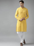 Fabmade Men Yellow Cotton Linen Kurta Pyjama