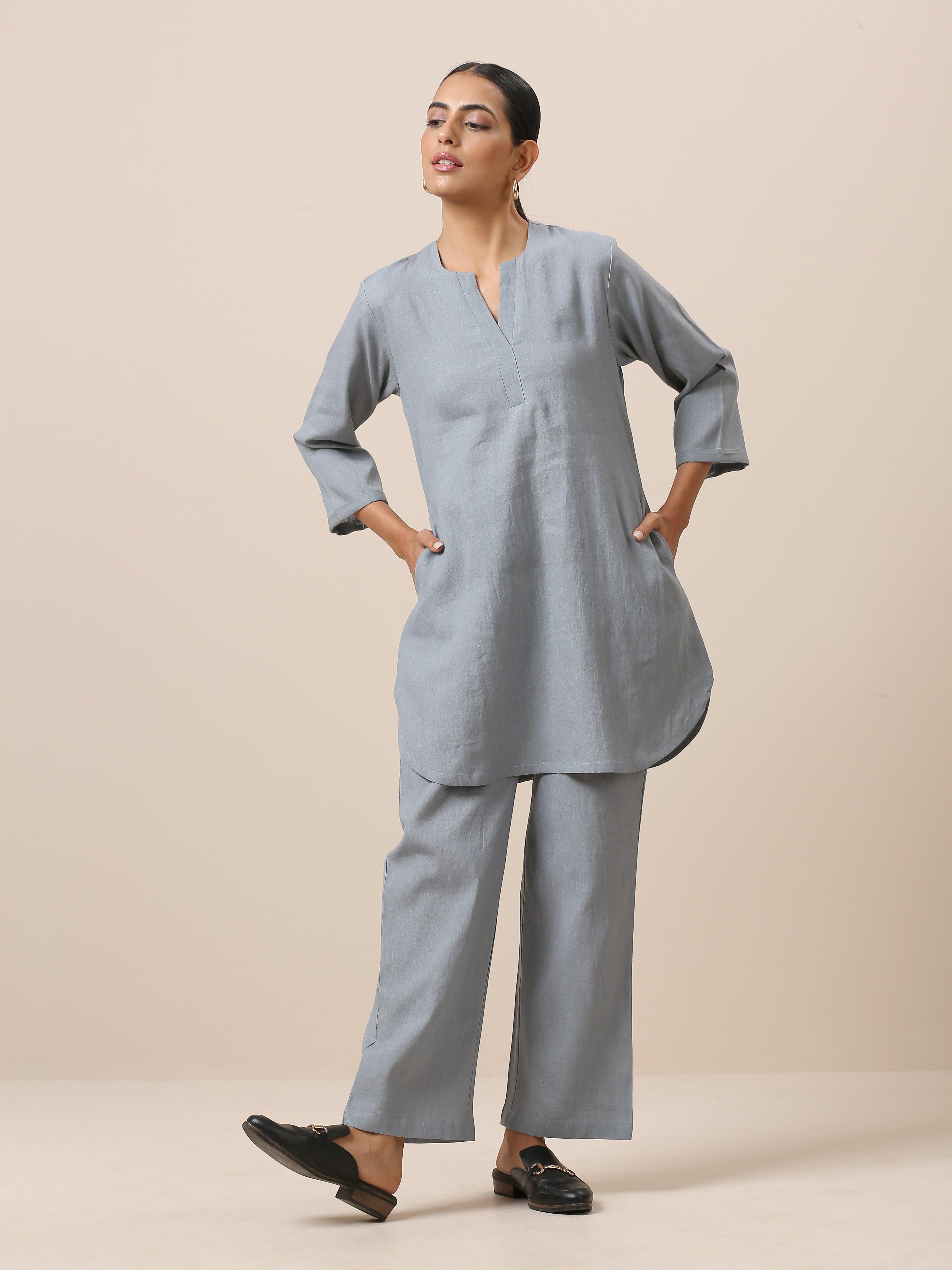 trueBrowns Cotton Steel Blue Short Co-Ord Set | Relove