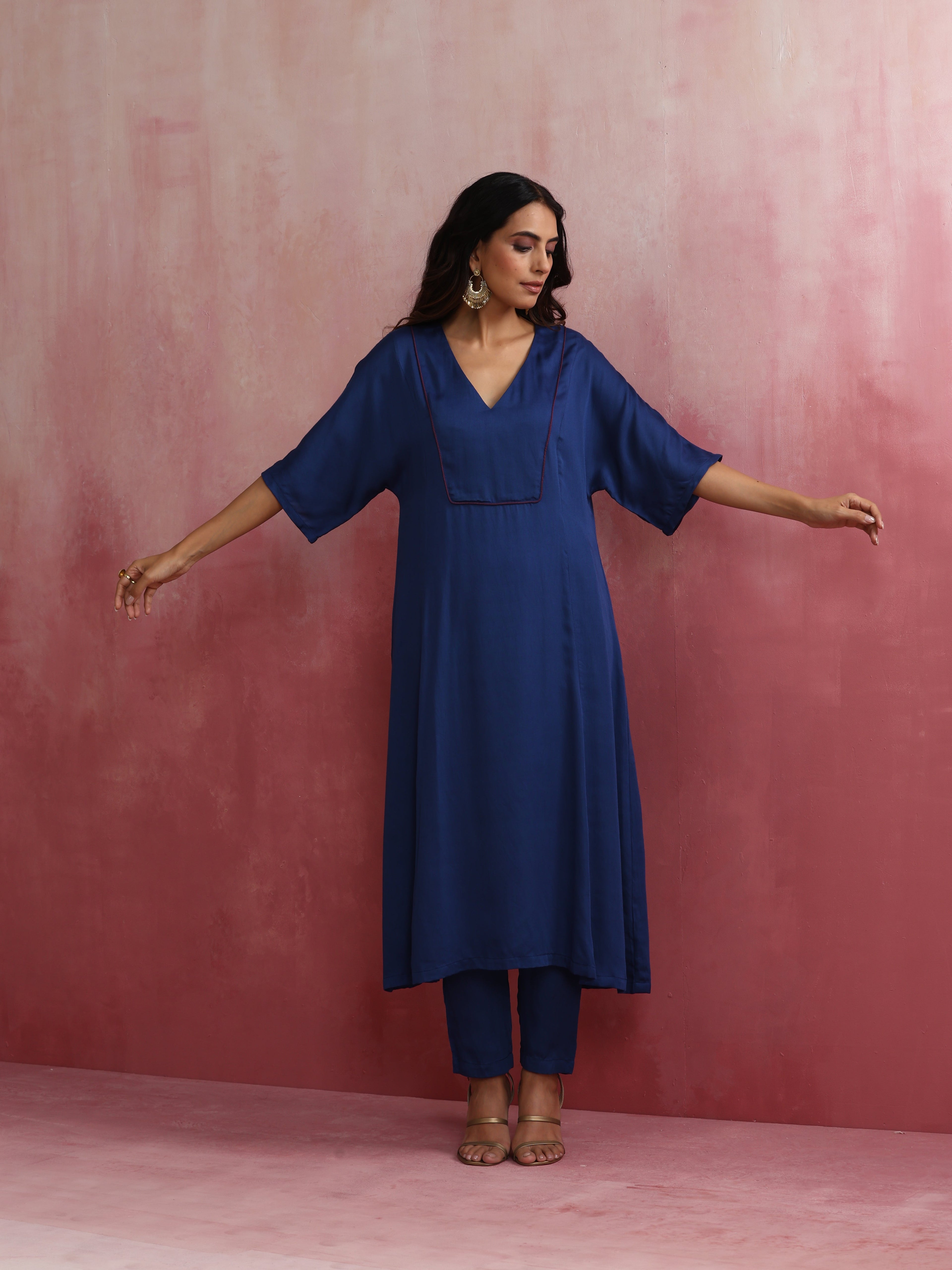 trueBrowns Blue Modal Kimono sleeve Kurta set