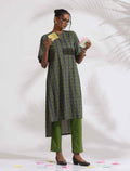 trueBrowns Grey Cotton Print Highlow Kurta Set