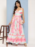Ahalyaa Striped Floral Print Crepe Maxi Ethnic Dress