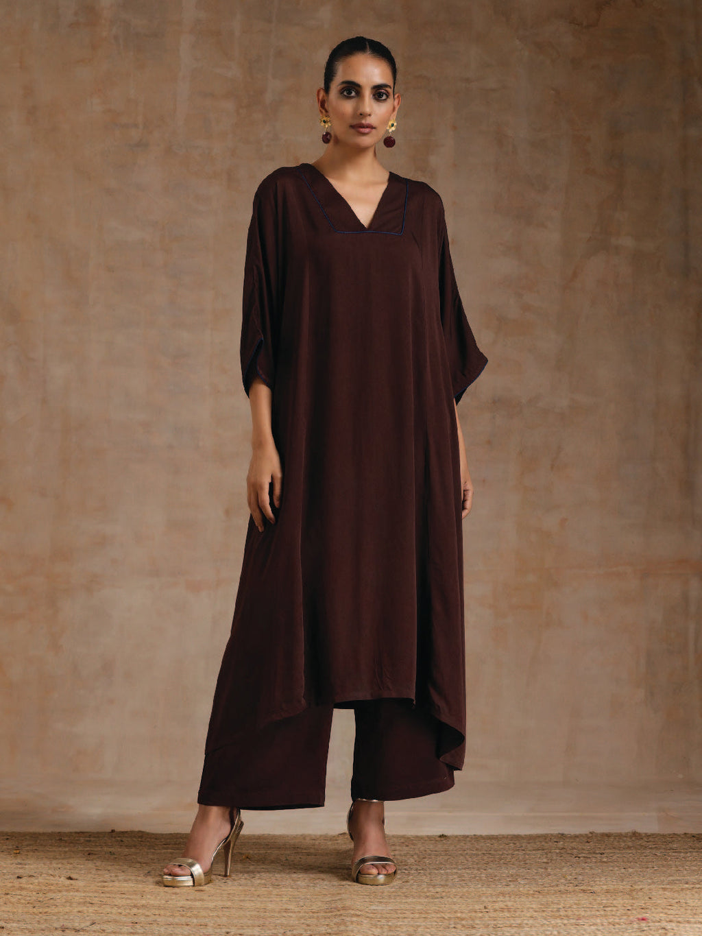 trueBrowns Cola Brown Modal Satin Oversized Kurta Set