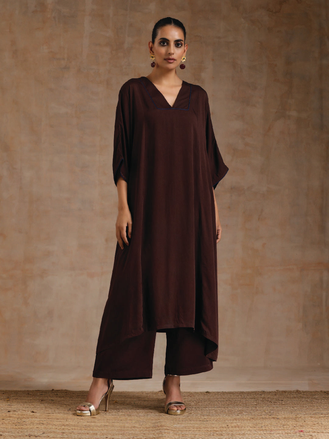 trueBrowns Cola Brown Modal Satin Oversized Kurta Set