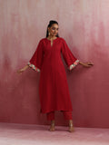 trueBrowns Red Straight Cotton Dobby Kurta Set