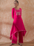 InWeave Women's Magenta Emb Assymetrical Kurta Pant Set