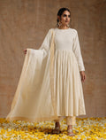 trueBrowns Ivory Gold Cotton Anarkali Set