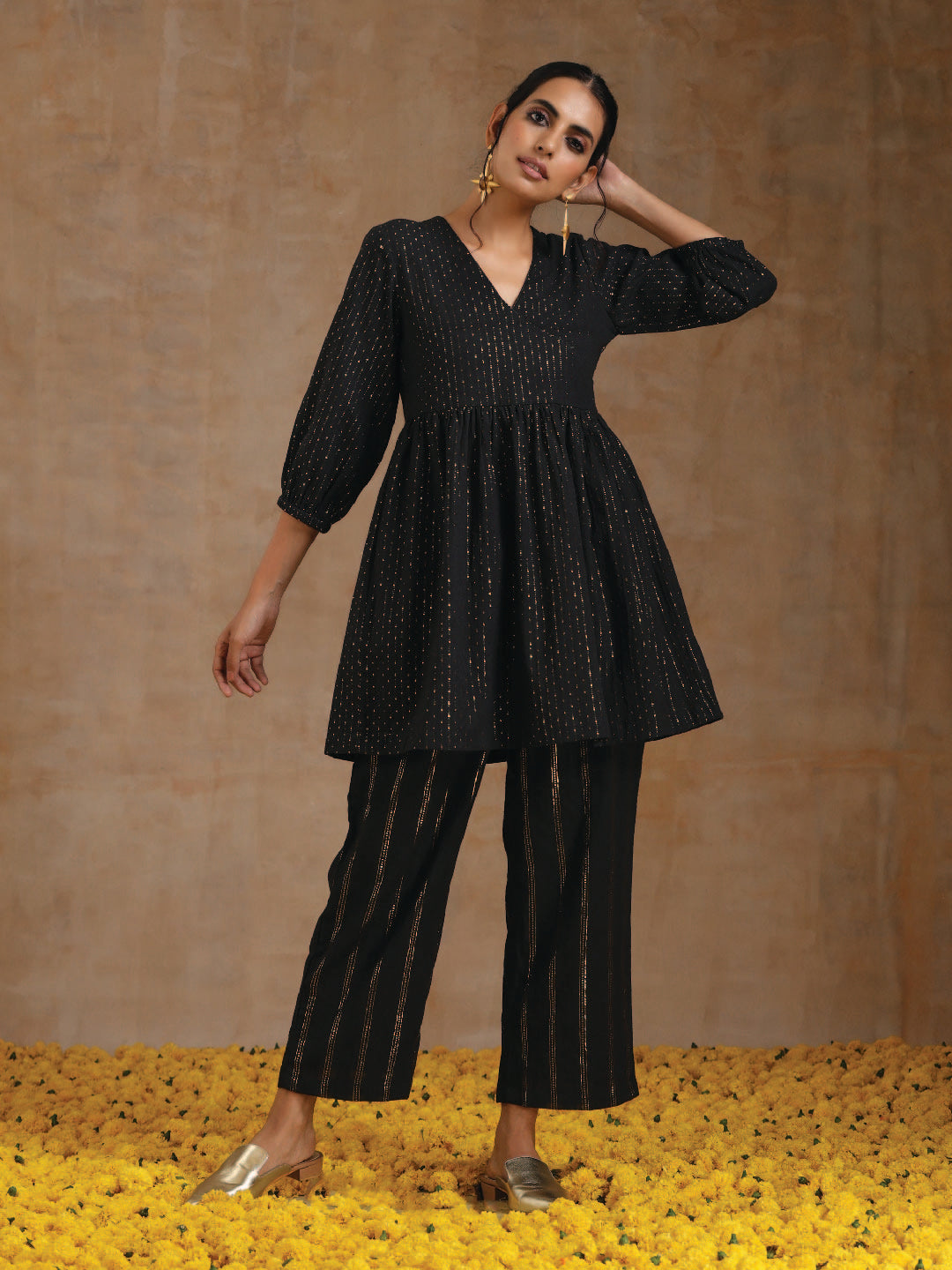 trueBrowns Black Gold Cotton Overlap Co-Ord Set