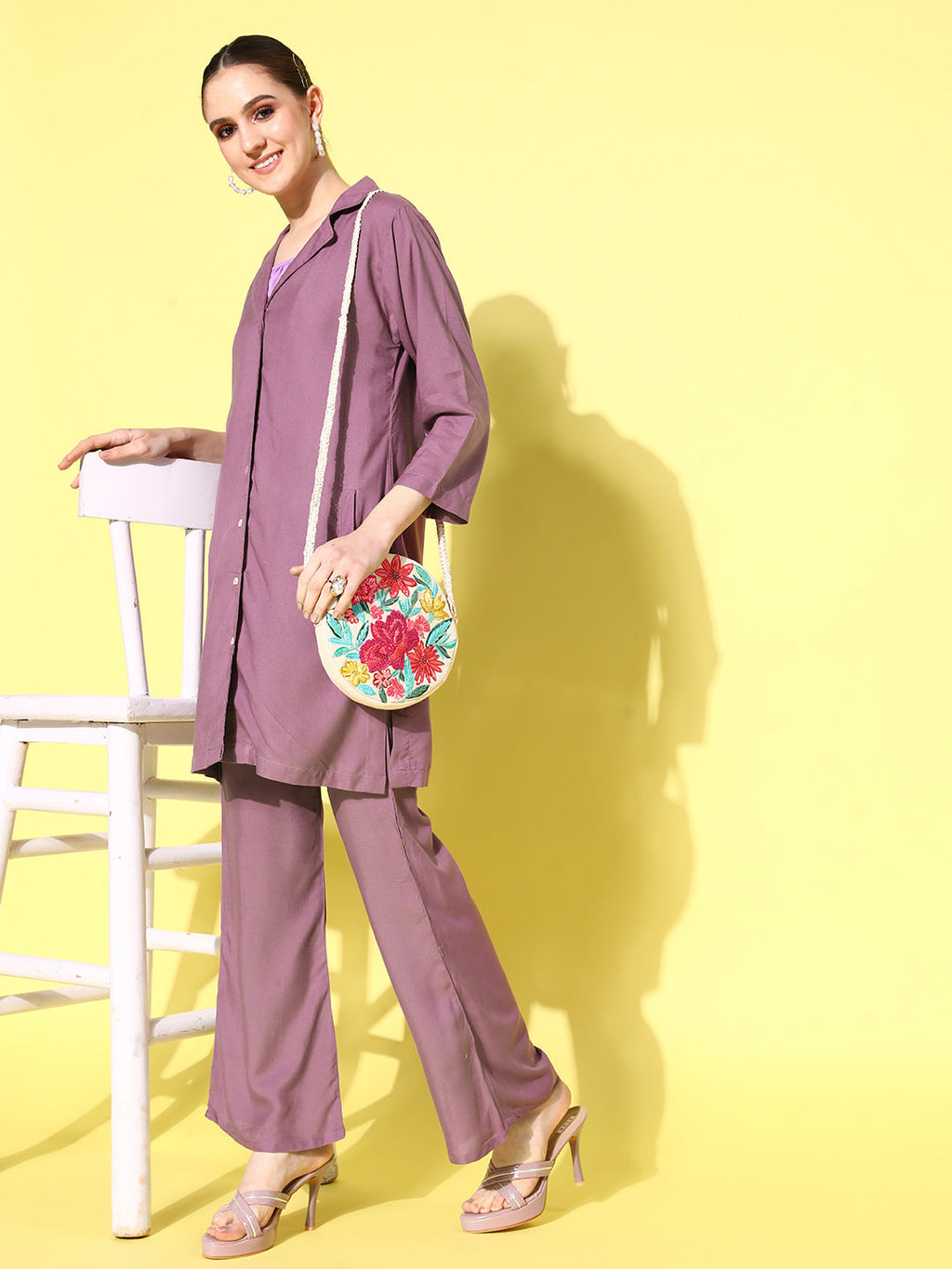 InWeave Women's Mauve Coord Set With Crepe Mauve Crop Top