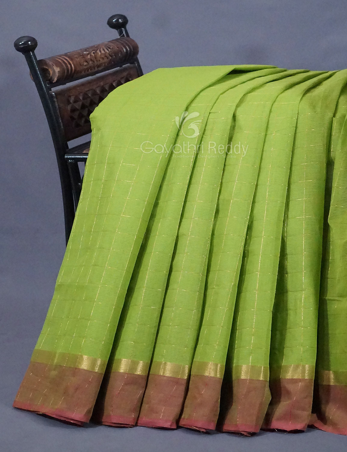 Dual Shade of Parrot Green And Mehndi Pure Mangalgiri Cotton By Gayathri Reddy Designer Studio