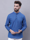 Even Apparels Blue Pure Cotton Short Kurta With Band Collar