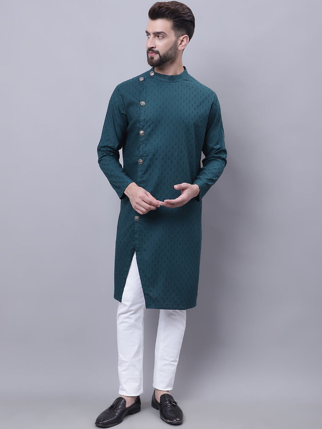 Even Apparels Green Sherwani Kurta With Asymetrical Cut