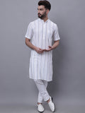 Even Apparels Cream Pure Cotton Short Sleeves Kurta With Band Collar