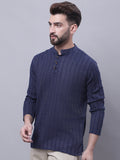 Indian Clothing Even Apparels Blue Pure Cotton Short Kurta With Band Collar