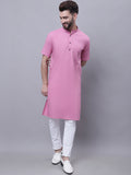 Even Apparels Pink Pure Cotton Short Sleeves Kurta With Band Collar