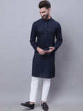 Even Apparels Blue Pure Cotton Kurta With Band Collar