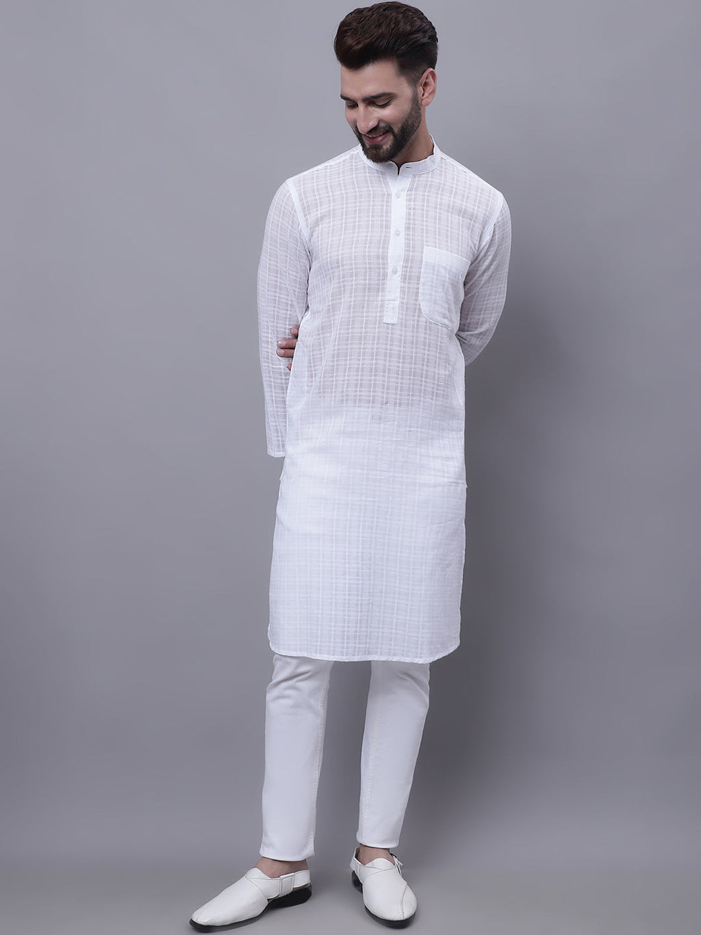 Even Apparels White Pure Cotton Kurta With Band Collar