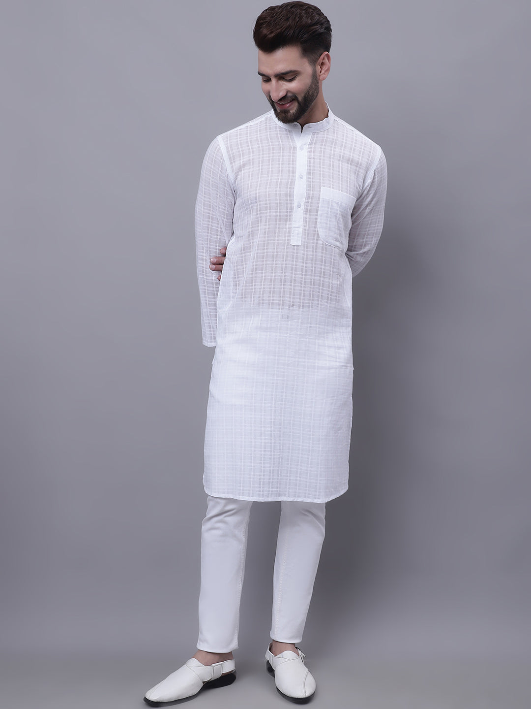 Even Apparels White Pure Cotton Kurta With Band Collar