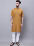 Even Apparels Mustard Pure Cotton Short Sleeves Kurta With Band Collar