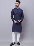 Even Apparels Blue Pure Cotton Kurta With Band Collar