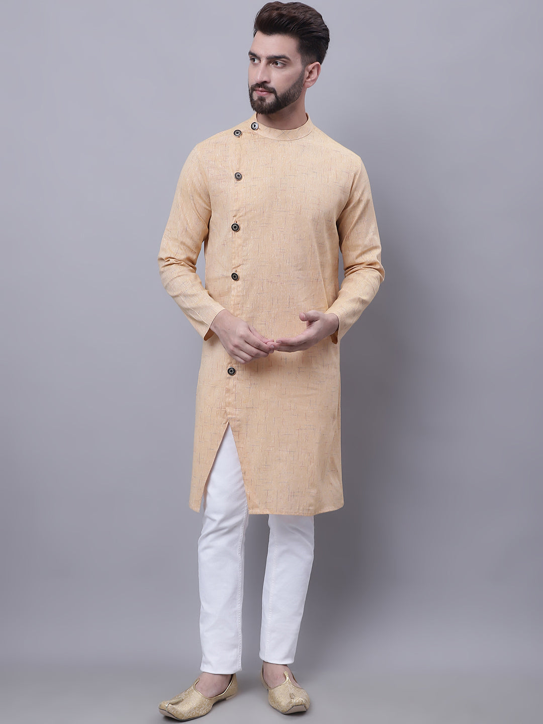 Even Apparels Beige Sherwani Kurta With Asymetrical Cut