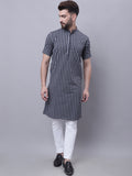 Even Apparels Multi Pure Cotton Short Sleeves Kurta With Band Collar