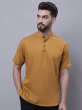 Even Apparels Brown Pure Cotton Short Kurta With Band Collar