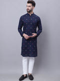 Even Apparels Blue Pure Cotton Kurta With Band Collar