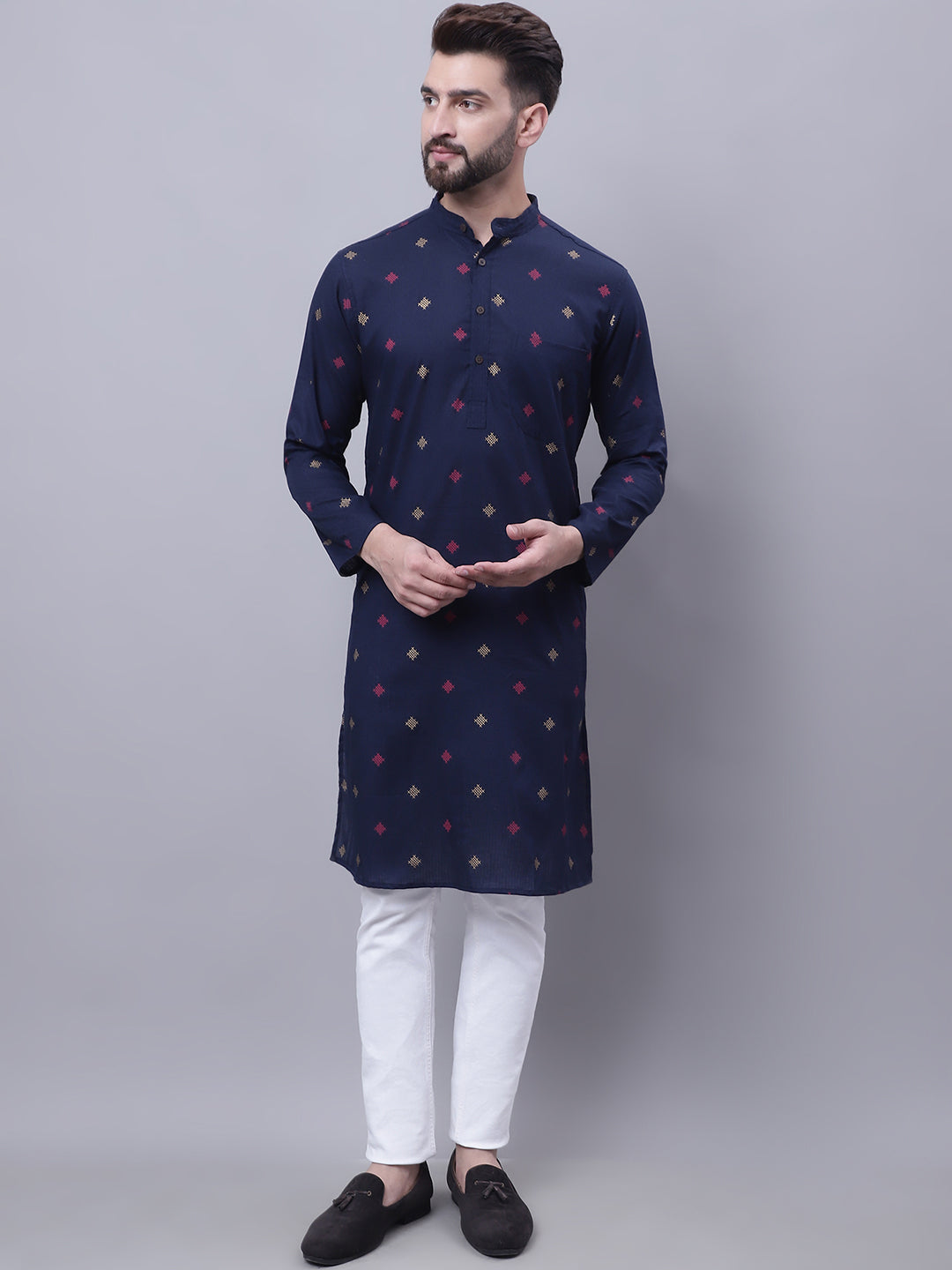Even Apparels Blue Pure Cotton Kurta With Band Collar