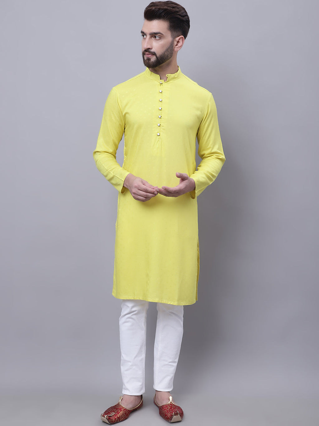 Even Apparels Yellow Pure Cotton Short Sleeves Kurta With Band Collar