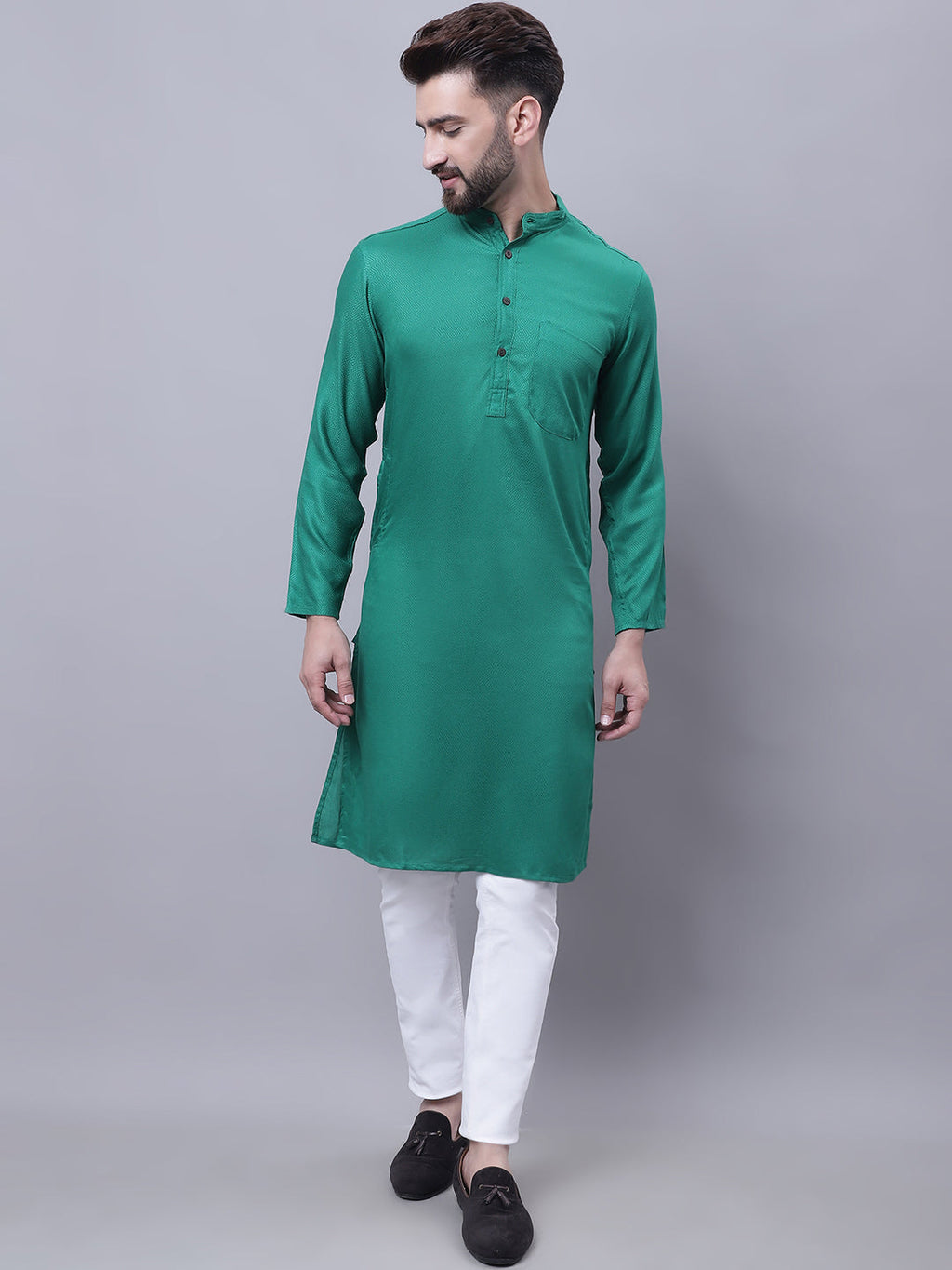 Even Apparels Green Kurta With Band Collar