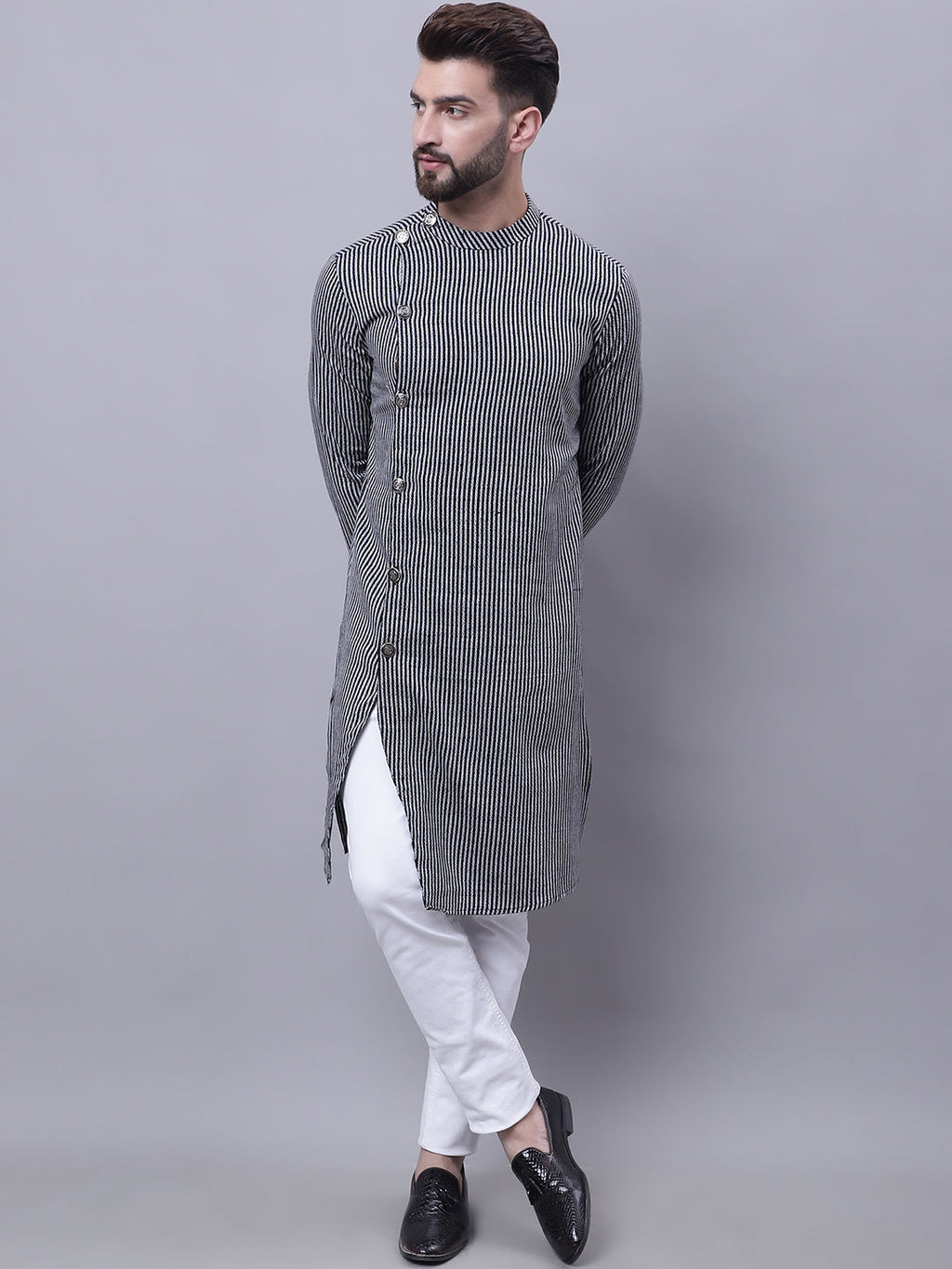 Even Apparels Black Sherwani Kurta With Asymetrical Cut