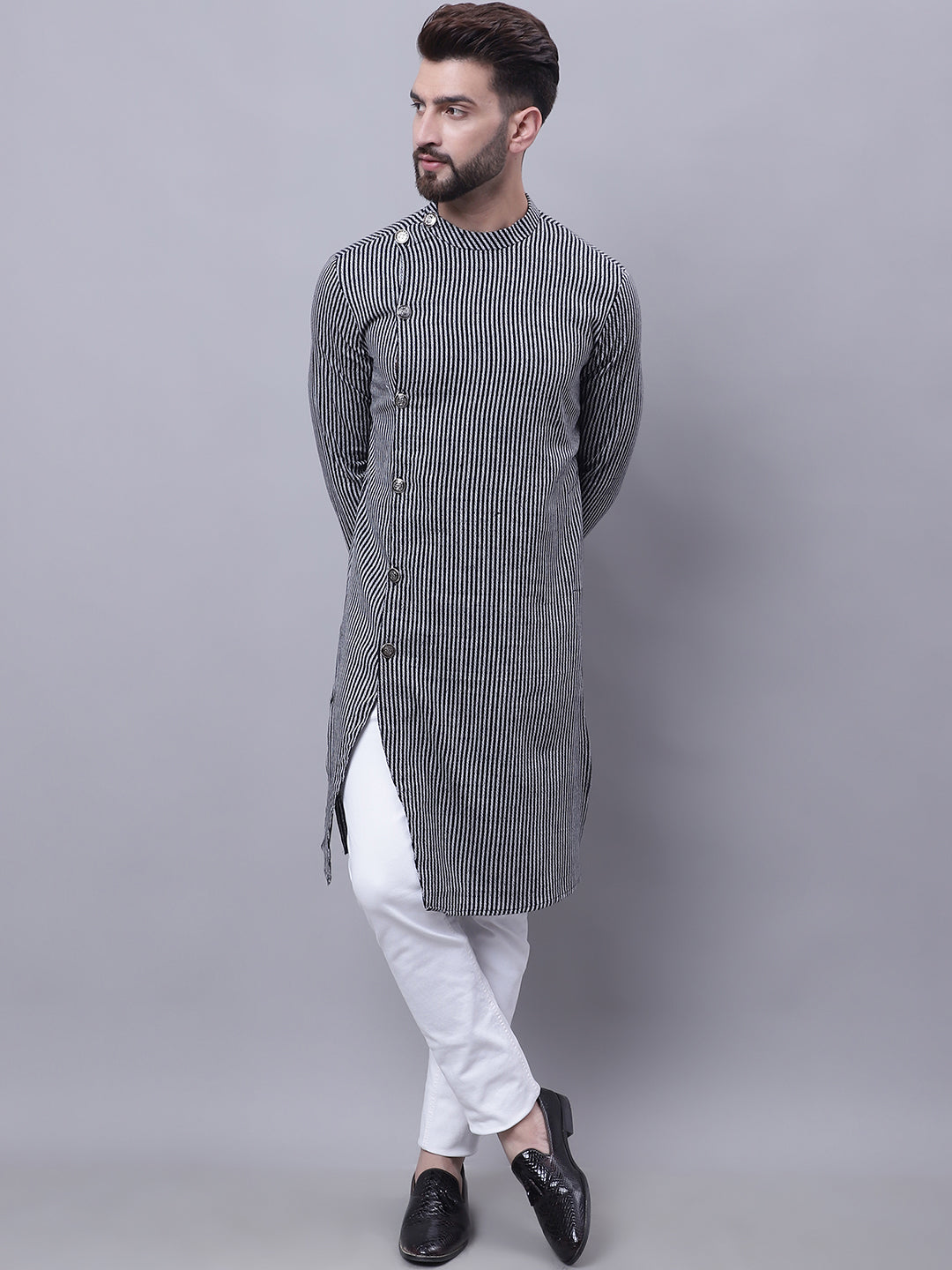 Even Apparels Black Sherwani Kurta With Asymetrical Cut
