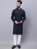 Even Apparels Blue Pure Cotton Kurta With Band Collar