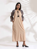 trueBrowns Beige Cotton Print Long Dress