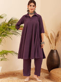 InWeave Women's Graphite Grey Collared Neck Flared Kurta Pant Set